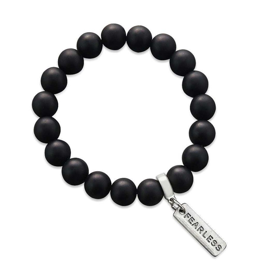 Jewellery Bracelets | Stone Bracelet - Matt Black Onyx Large 10Mm Beads - With Word Charms