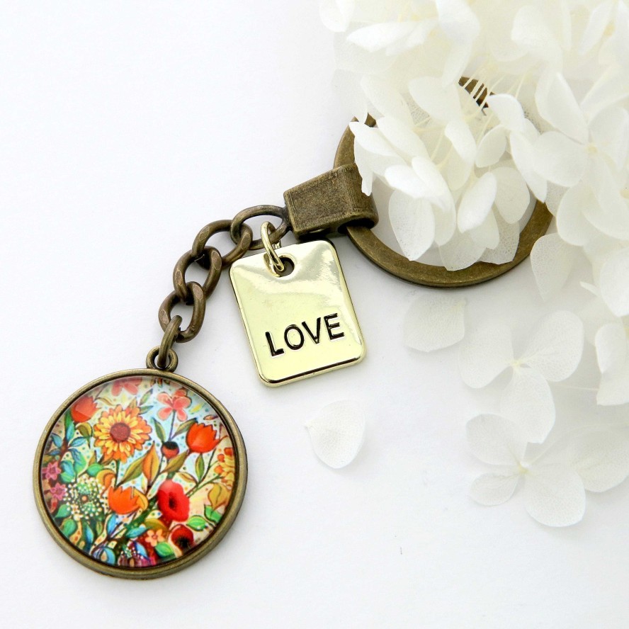 Accessories Papa Glewy | Spring - 'Love' - Vintage Gold Keyring - Springtime Buds (10424)