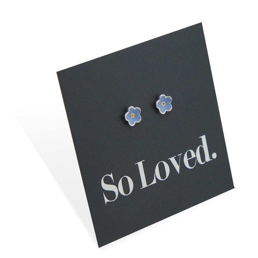 Jewellery Sterling Silver Studs | Tiny Flower Bud Studs - Sterling Silver And Soft Blue Enamel - So Loved (8903-R)