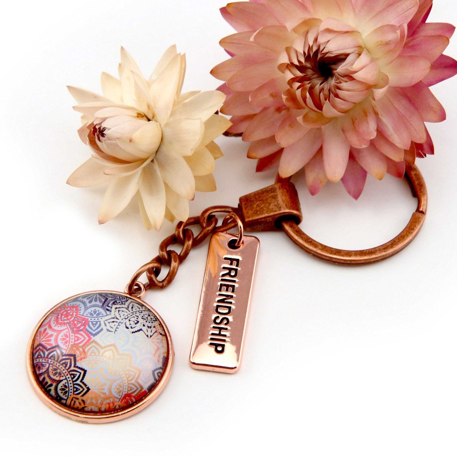 Accessories Papa Glewy | Boho Collection - Vintage Rose Gold Keyring With 'Friendship' Charm - Maya (10622)