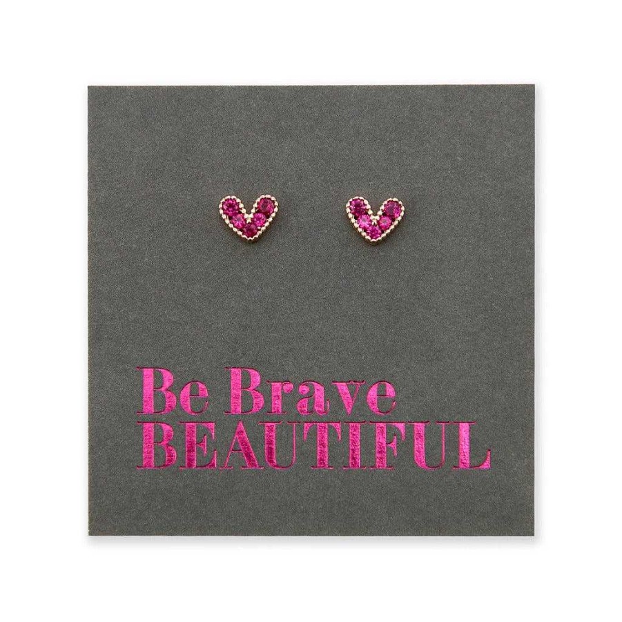 Jewellery Sterling Silver Studs | Rose Gold Sterling Silver & Pink Cz Heart Studs- Be Brave Beautiful (8713)