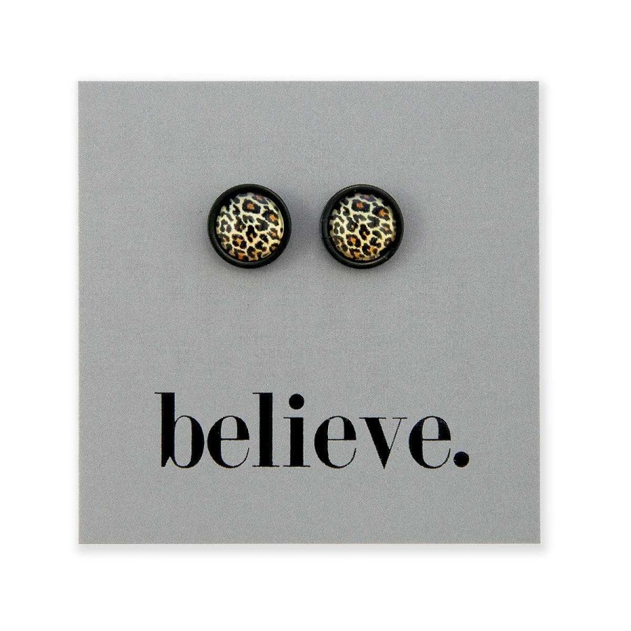 Jewellery Stainless Steel Circle Studs | Believe - Black Stainless Steel 8Mm Circle Studs - Wild Thing Leopard (13022)