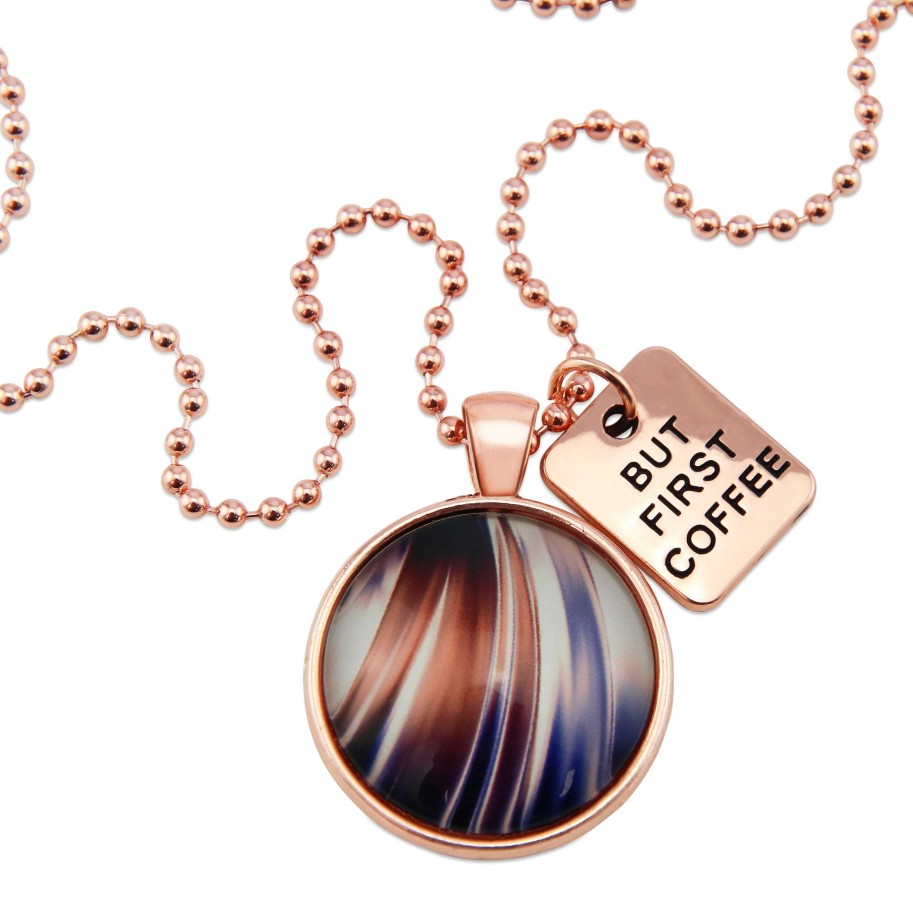 Jewellery Papa Glewy | The Strong Women Collection - Rose Gold 'But First Coffee' Necklace - Crema (10611)