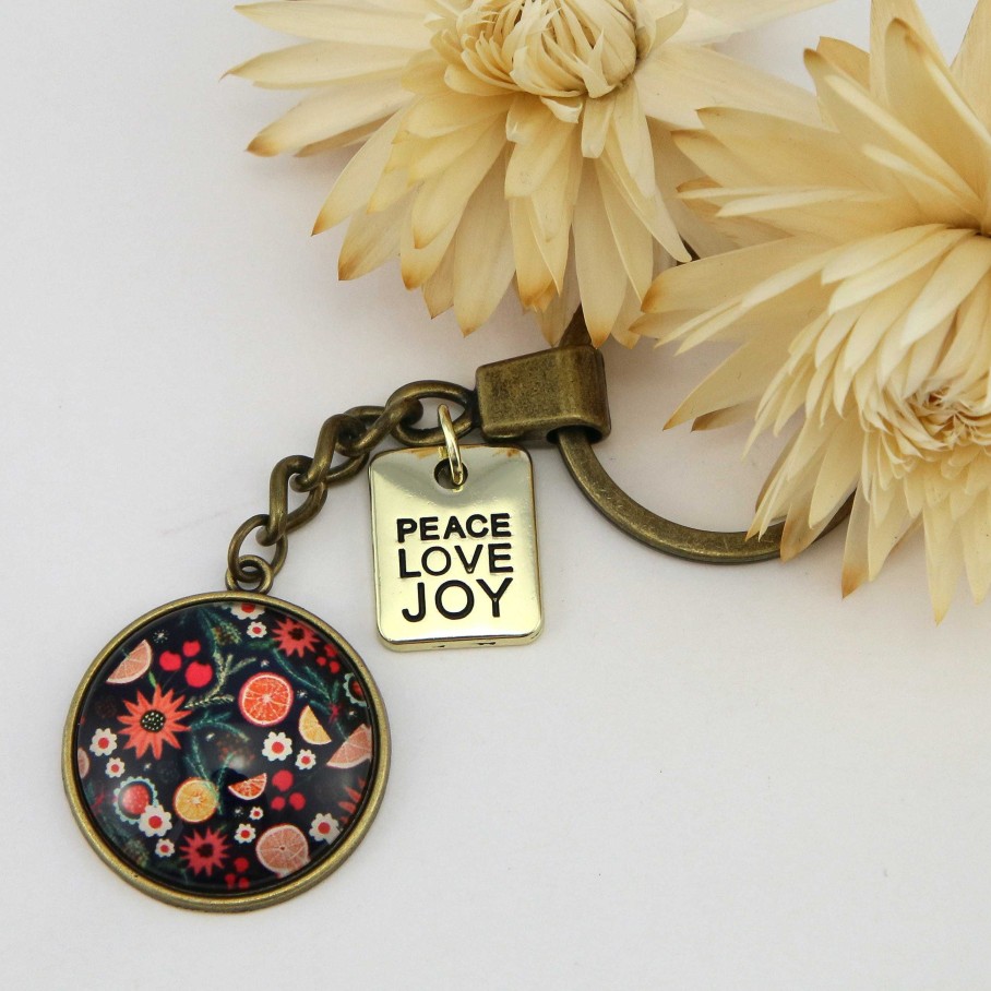 Accessories Papa Glewy | Christmas - Vintage Gold 'Peace Love Joy' Keyring - Christmas Spice (10652)