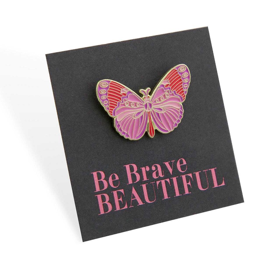 Accessories Accessories | Lovely Pins! Be Brave Beautiful - Pink Butterfly Enamel Badge Pin - (10922)