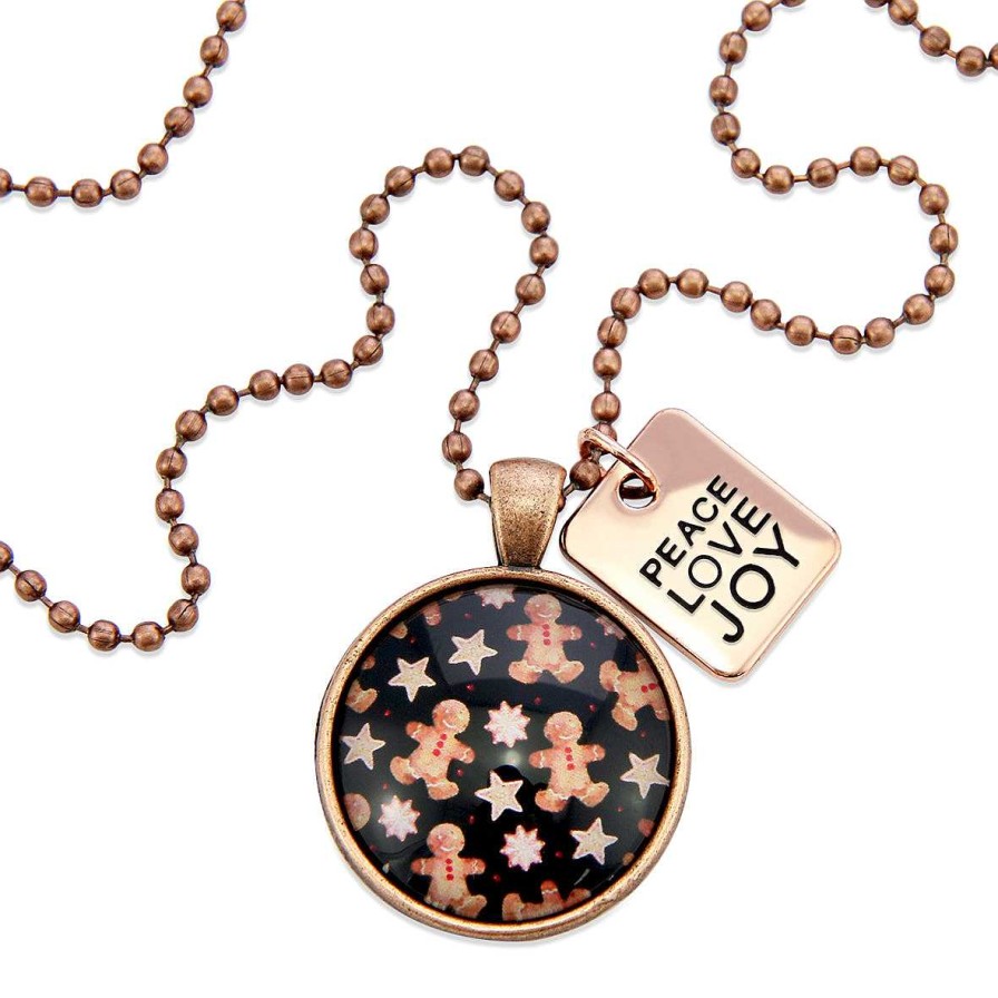 Jewellery Papa Glewy | Christmas - Vintage Copper 'Peace Love Joy' Necklace - Gingerbread Black - (10263)