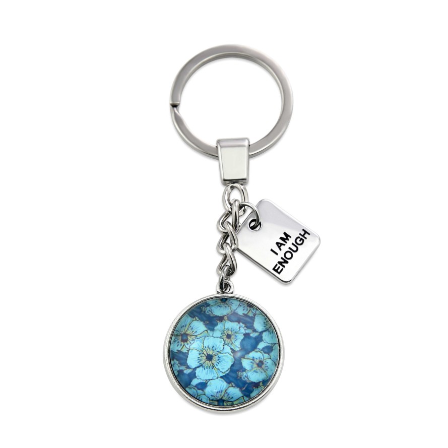 Accessories Papa Glewy | Teal Collection - Vintage Silver 'I Am Enough' Keyring - Sky Bloom (12211)