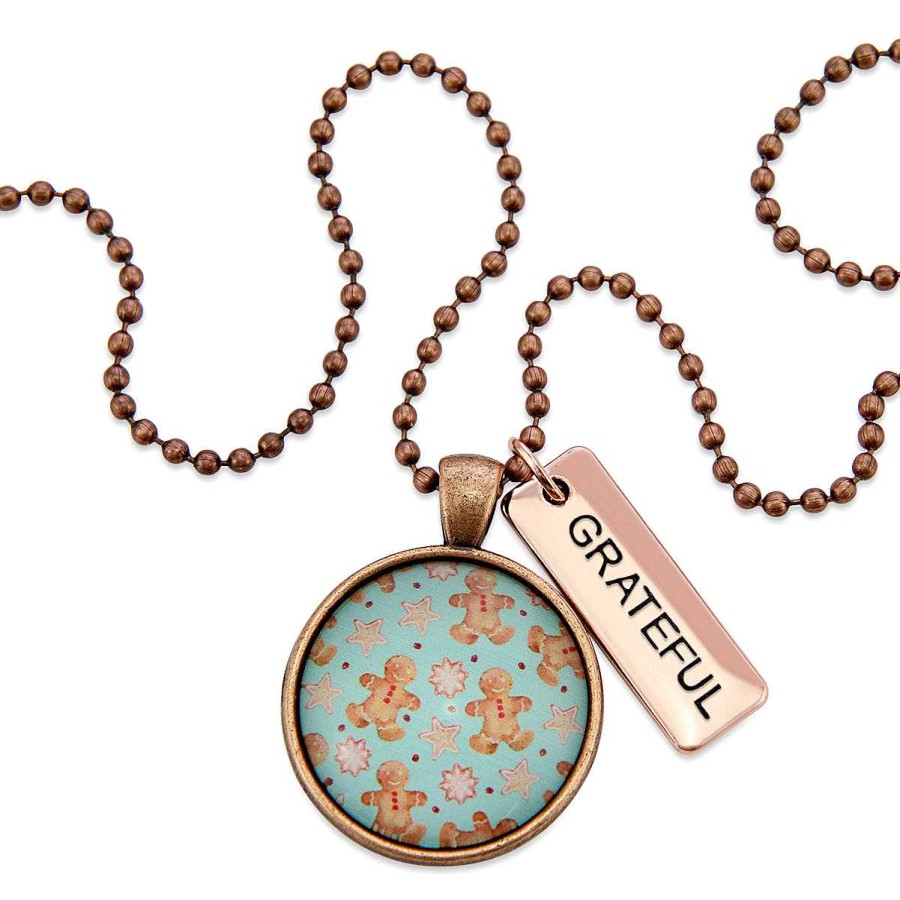 Jewellery Papa Glewy | Christmas - Vintage Copper 'Grateful' Necklace - Gingerbread Aqua - (10462)