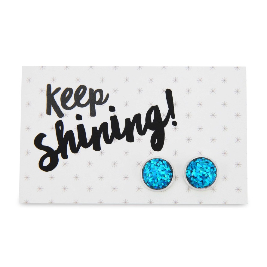 Jewellery Sparklefest | Sparklefest - Keep Shining - Aqua Glitter In Silver Earrings - Aquarium (9109)