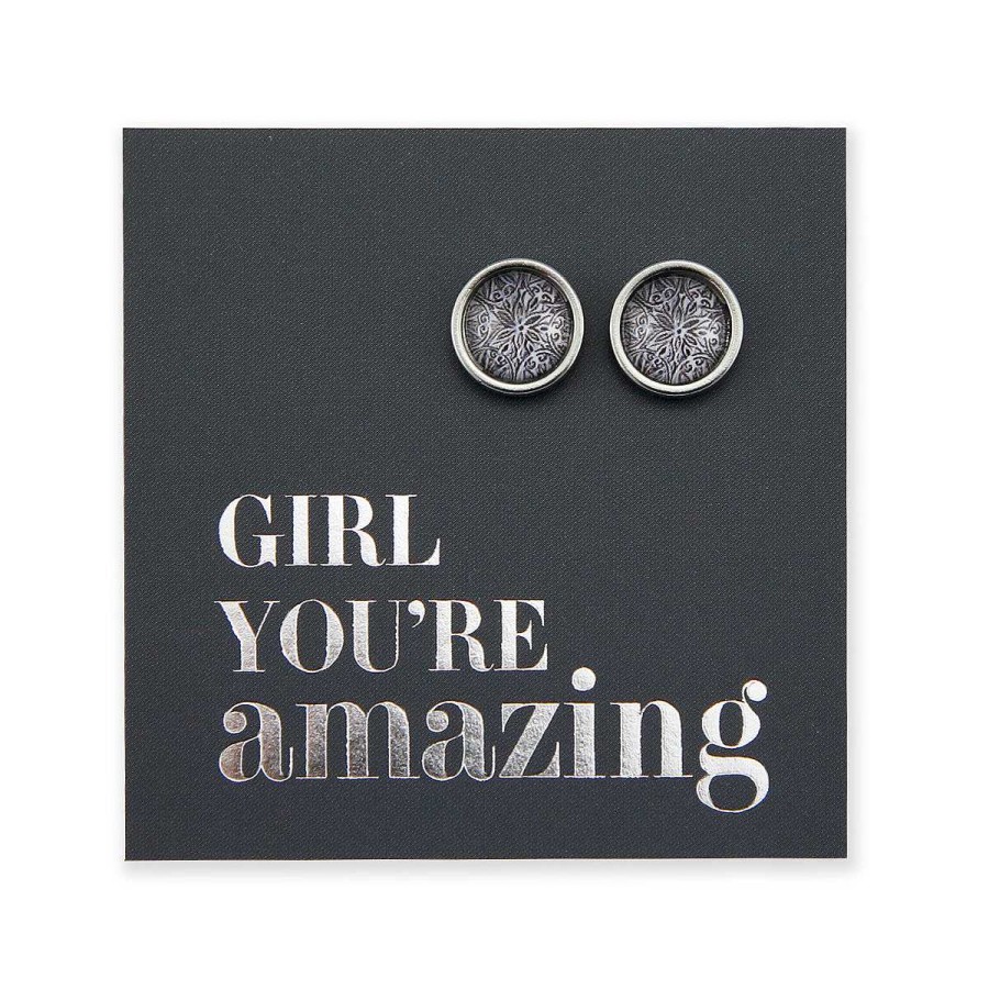 Jewellery Stainless Steel Circle Studs | Girl, You'Re Amazing - Silver Stainless Steel 8Mm Circle Studs - Lionhearted Silver (11841)