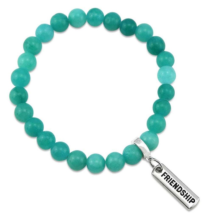 Jewellery Bracelets | Stone Bracelet - Deep Ocean Jade 8Mm Beads - With Word Charm