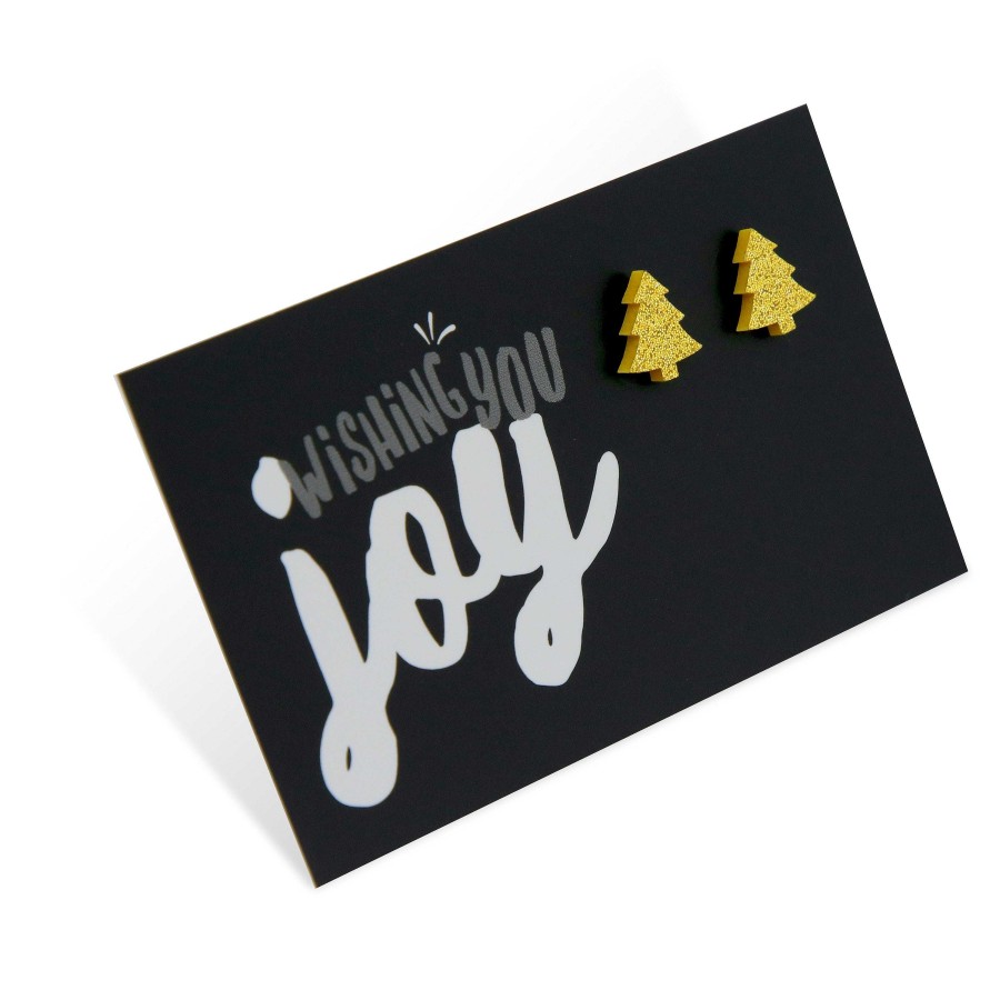 Jewellery Christmas | Sparkle Acrylic Studs Christmas Tree - Wishing You Joy - Gold Glitter (9712-R)