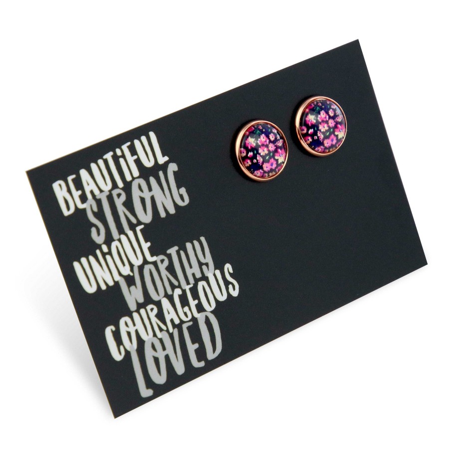 Jewellery Deluxe Stud Earrings | Pink Collection - Beautiful Strong Unique - Rose Gold Surround Circle Studs - Bloomy (11955)