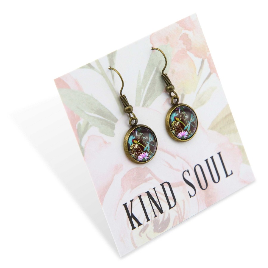 Jewellery Circle Drop Dangles | Wildflower Collection - Kind Soul - Vintage Gold Dangle Earrings - Dragonfly Grove (9612)