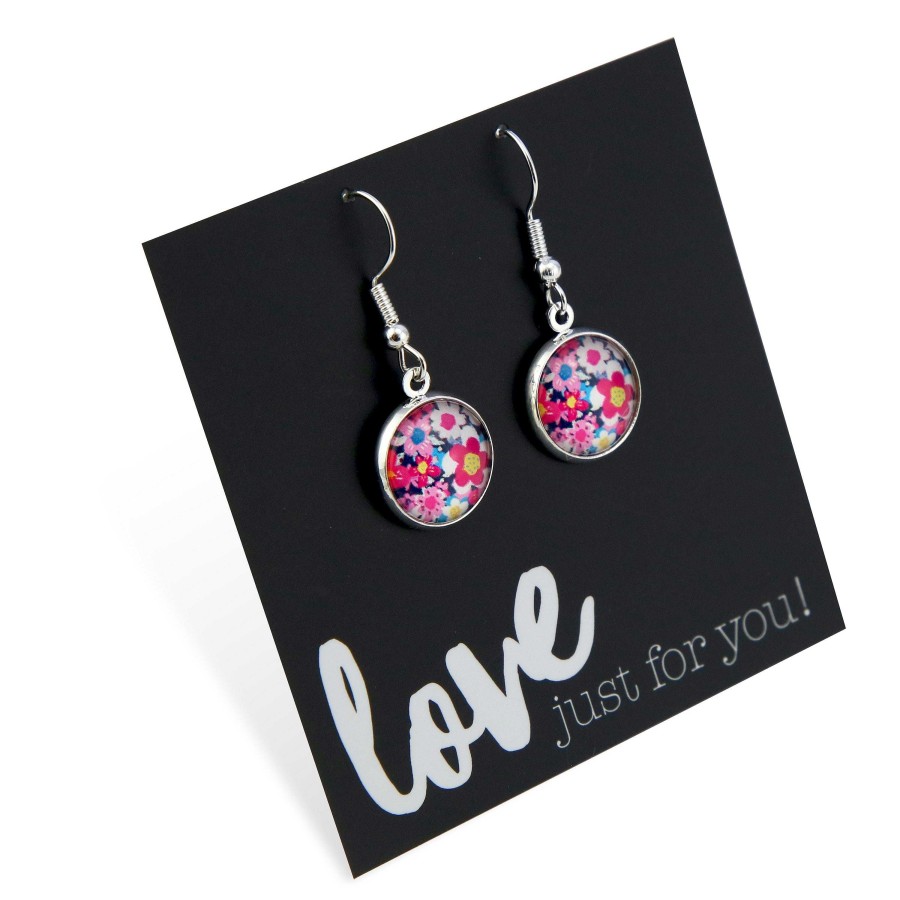 Jewellery Deluxe Stud Earrings | Pink Collection - 'Love Just For You' Bright Silver Dangles - Pink Perennial (12645)