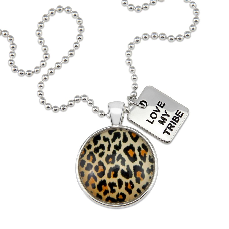 Jewellery Papa Glewy | The Strong Women Collection - Bright Silver ' Love My Tribe ' Necklace - Wild Thing Leopard (10864)