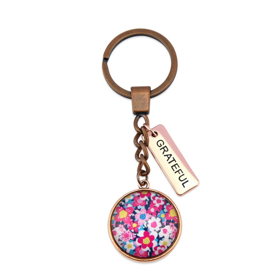 Accessories Papa Glewy | Pink Collection - 'Grateful' Vintage Rose Gold Keyring - Pink Perennial (10244)