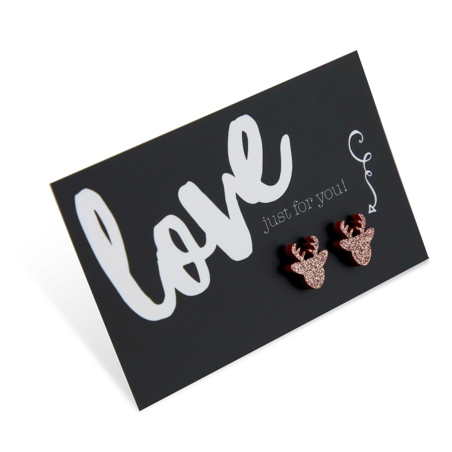 Jewellery Christmas | Sparkle Acrylic Studs Reindeer - Love Just For You - Rose Gold Glitter (9215-F)