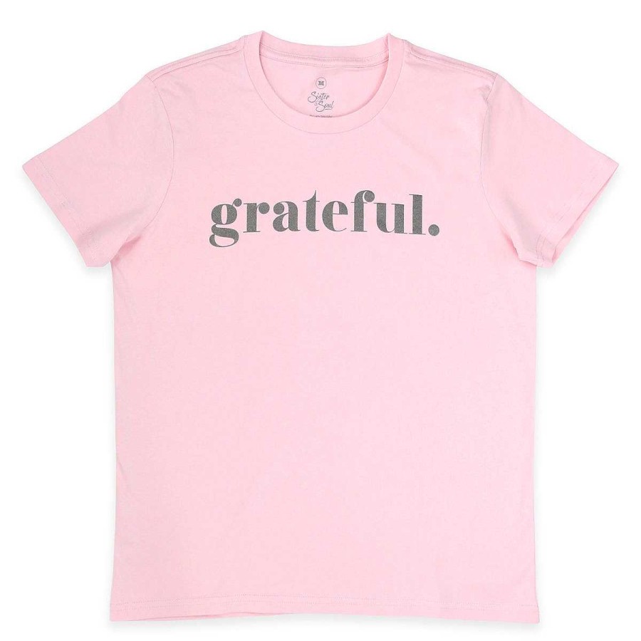 Apparel Tees Tanks & Totes | Grateful - Pink Boxy Tee - Charcoal Shimmer Print