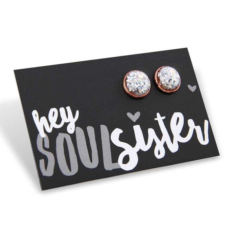 Jewellery Sparklefest | Sparklefest - Hey Soul Sister! Glitter Resin Earrings Set In Rose Gold - Silver (8803)