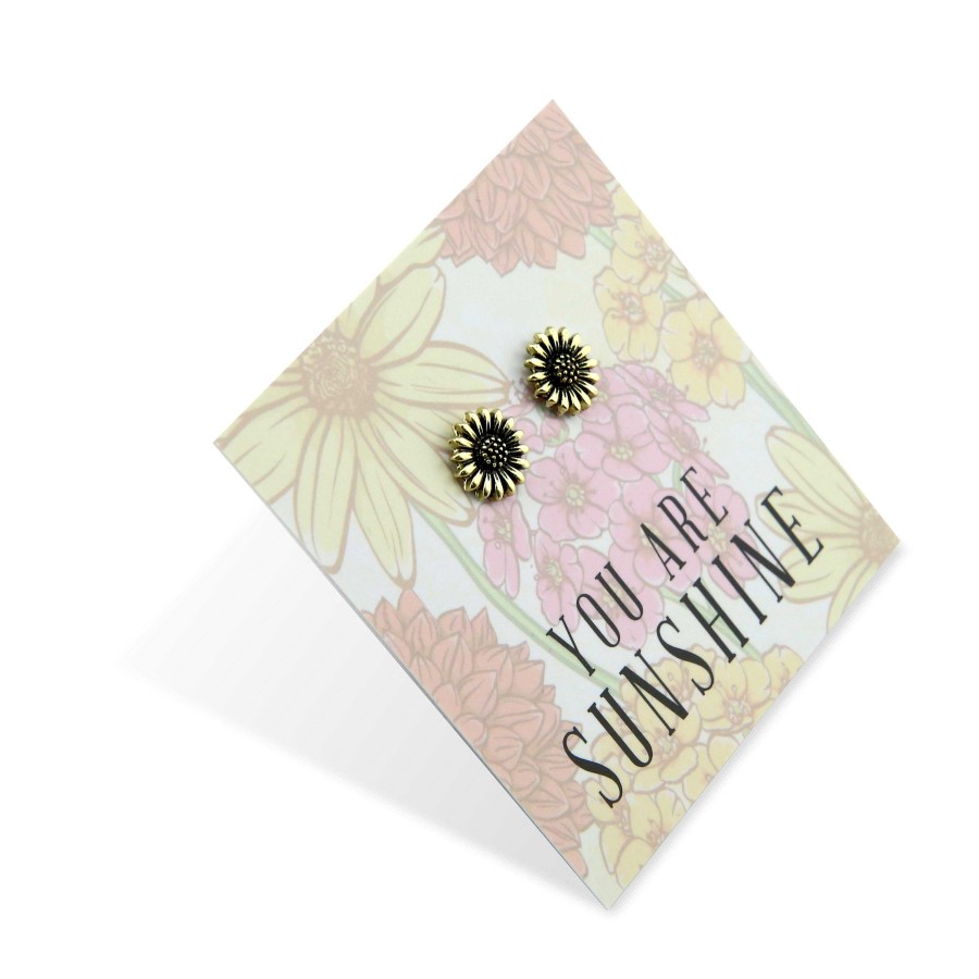 Jewellery Cute Stud Earrings | Wildflower Collection - You Are Sunshine - Sunflower Earring Studs - Vintage Gold (8610-R)