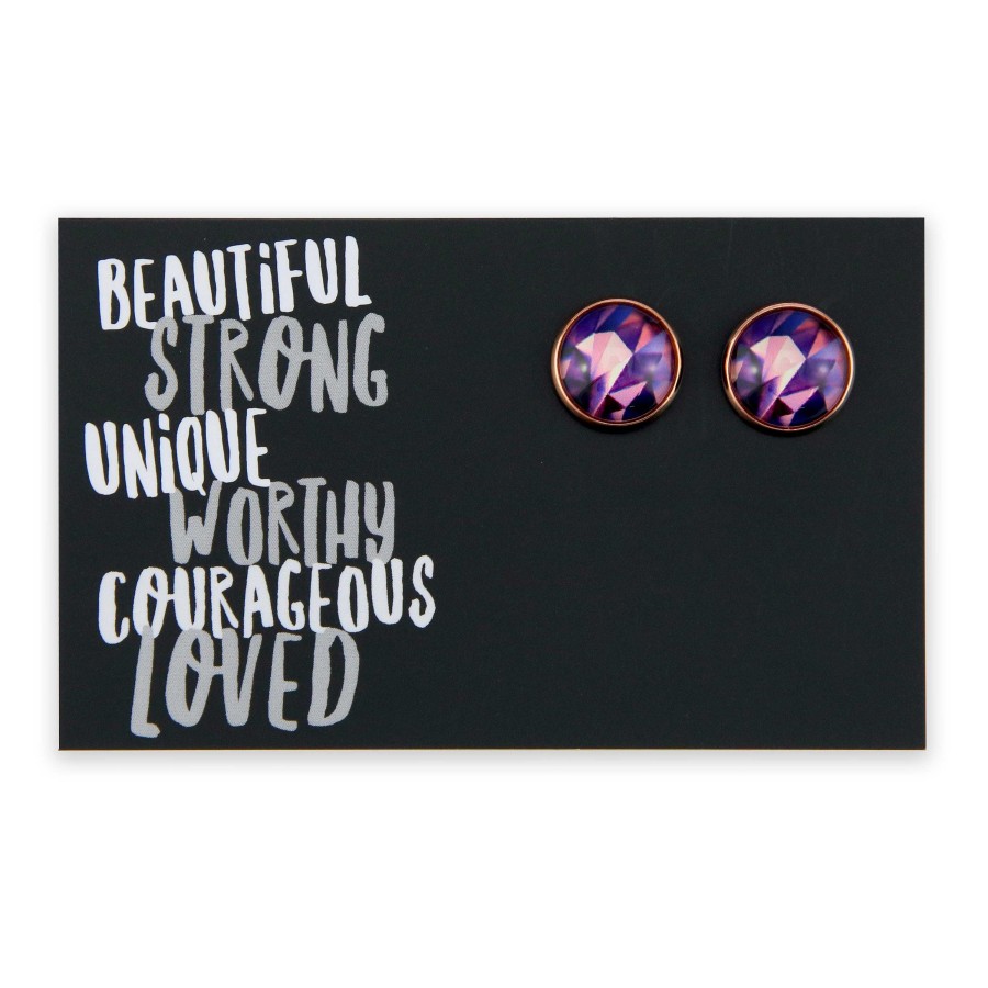 Jewellery Deluxe Stud Earrings | Beautiful, Strong, Unique - Rose Gold Circle Studs - Purple Powerhouse (12011)