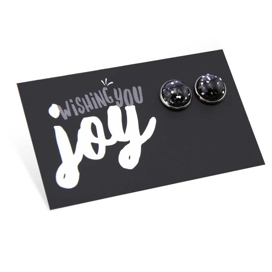 Jewellery Sparklefest | Sparklefest - Wishing You Joy! Glitter Resin Earrings Set In Silver - Black & Silver (9504)