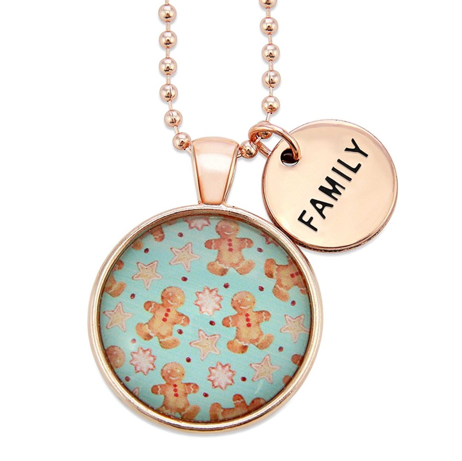 Jewellery Papa Glewy | Christmas - Rose Gold 'Family' Necklace - Gingerbread Aqua - (10415)