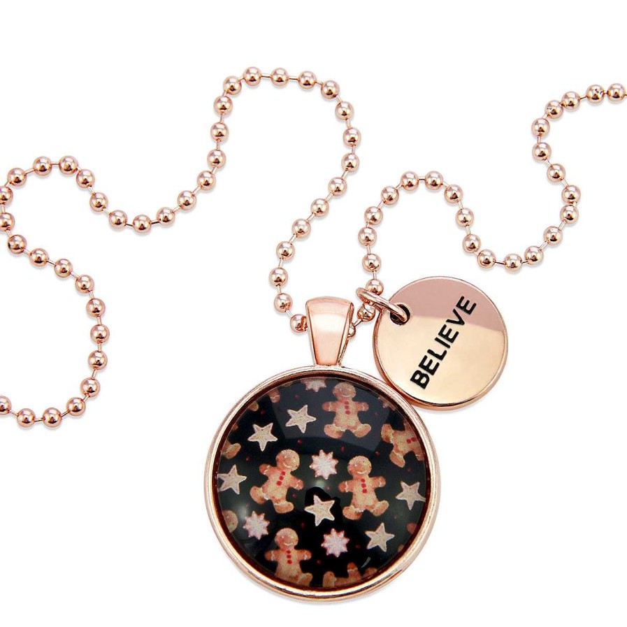 Jewellery Papa Glewy | Christmas - Rose Gold 'Believe' Necklace - Gingerbread Black - (10114)