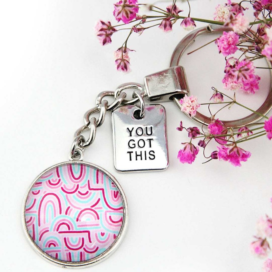 Accessories Papa Glewy | Pink Collection - Vintage Silver 'You Got This' Keyring - Promise (11351)