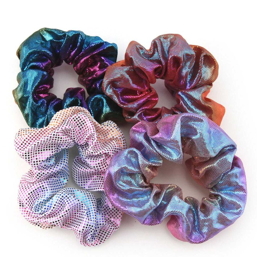 Accessories Hair Accessories | Sparkly Metallic Rainbow Scrunchies 4 Pack - Sparkle Pack (S09)