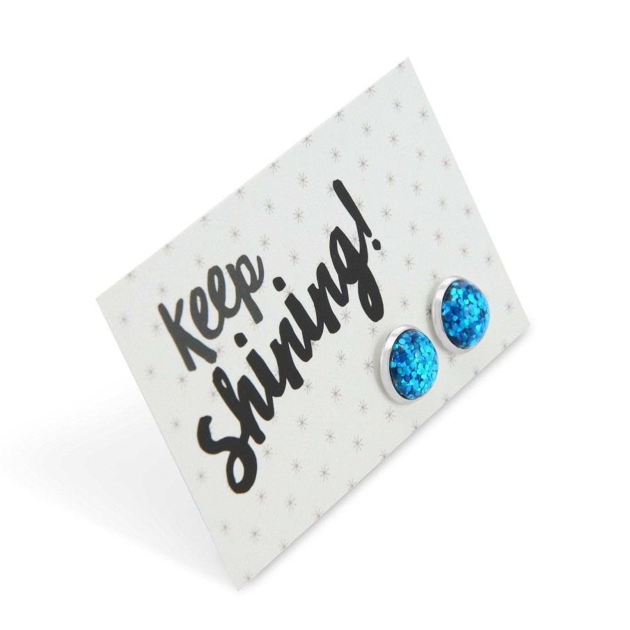 Jewellery Sparklefest | Sparklefest - Keep Shining - Aqua Glitter In Silver Earrings - Aquarium (9109)