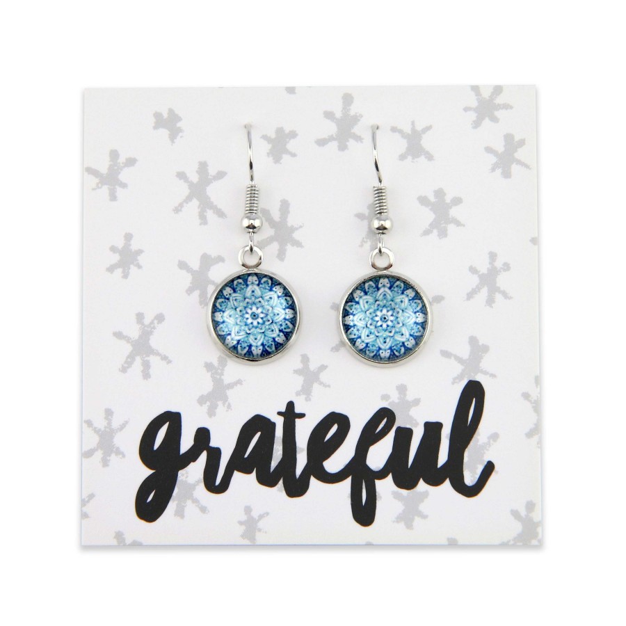 Jewellery Circle Drop Dangles | Heart & Soul Collection - Grateful - Bright Silver Dangle Earrings - Floral Ice (9905)