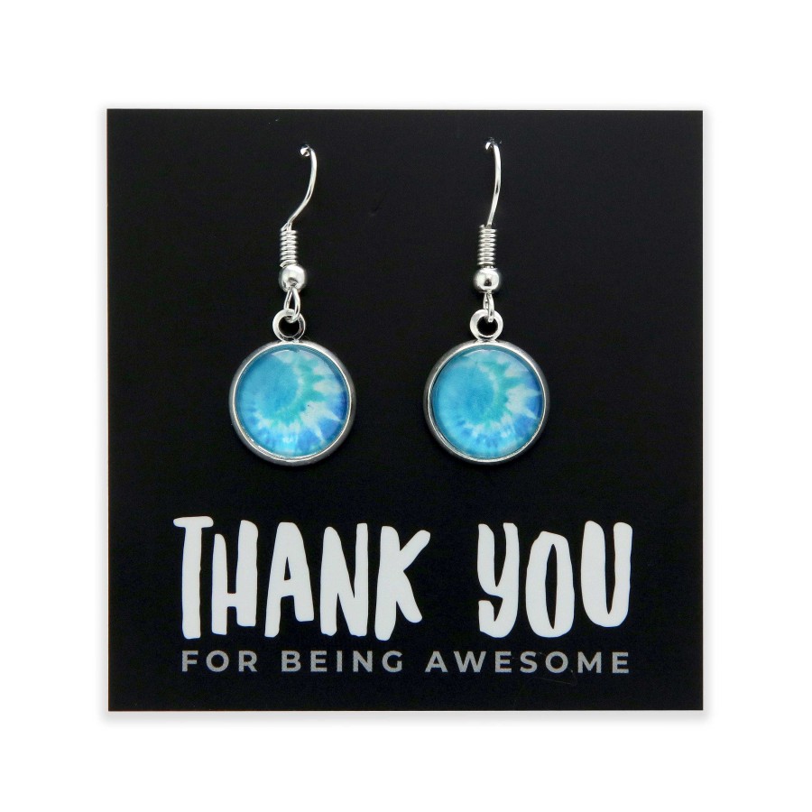 Jewellery Circle Drop Dangles | Teal Collection - Thank You For Being Awesome - Stainless Steel Bright Silver Dangle Earrings - Tie Dye Swirl (12351)