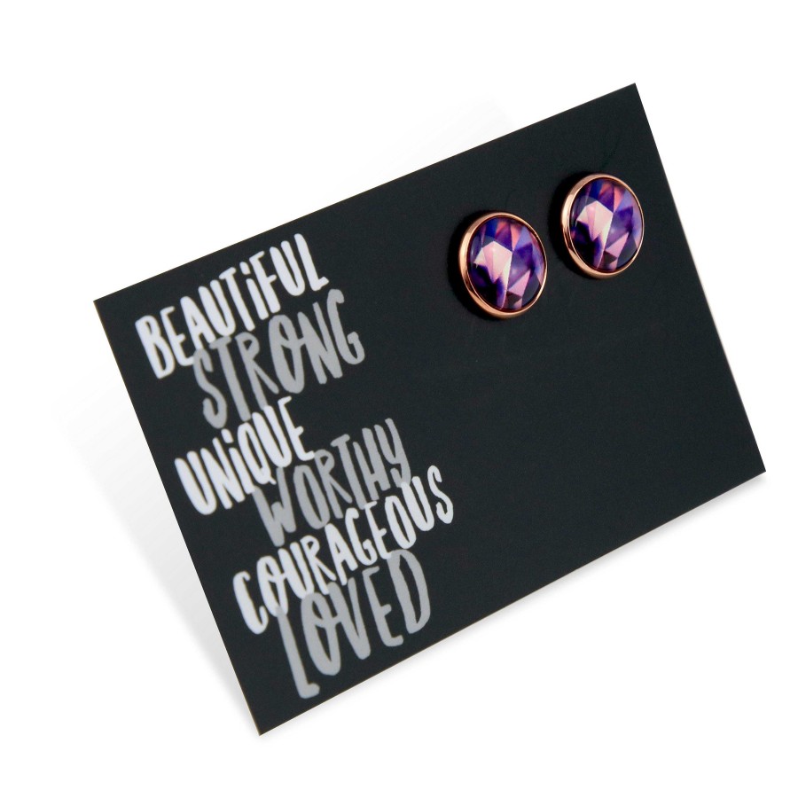 Jewellery Deluxe Stud Earrings | Beautiful, Strong, Unique - Rose Gold Circle Studs - Purple Powerhouse (12011)