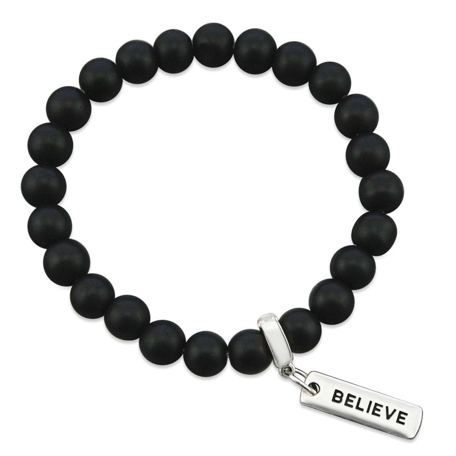 Jewellery Bracelets | Stone Bracelet Matt Black Onyx 8Mm Bead Bracelet - Word Charm