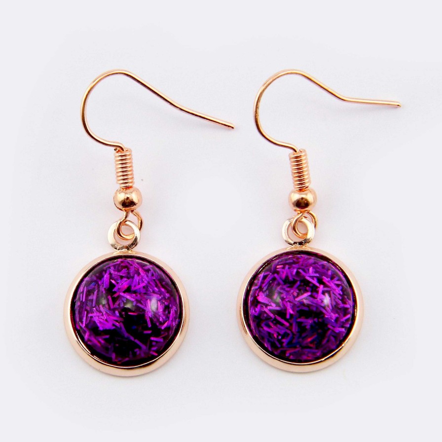 Jewellery Sparklefest | Sparklefest Dangles - Girl You'Re Amazing - Stainless Steel Rose Gold Earrings - Purple Glitter (2301)