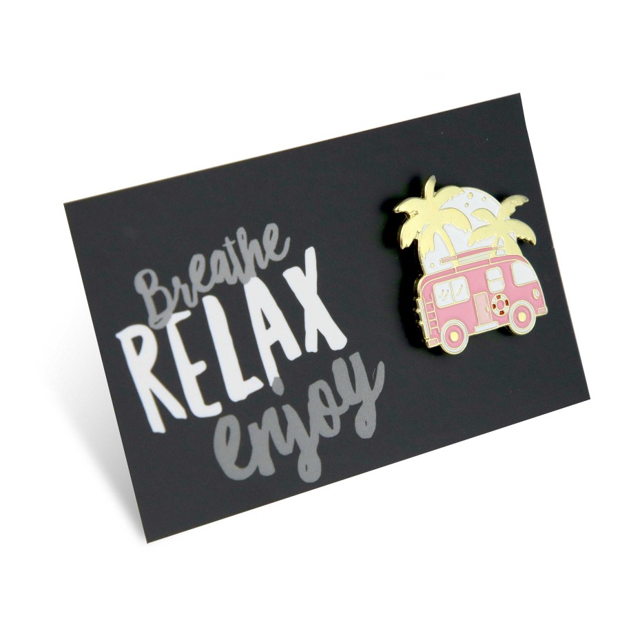 Accessories Accessories | Lovely Pins! Breathe Relax Enjoy! - Pink Camper Enamel Badge Pin - (10153)