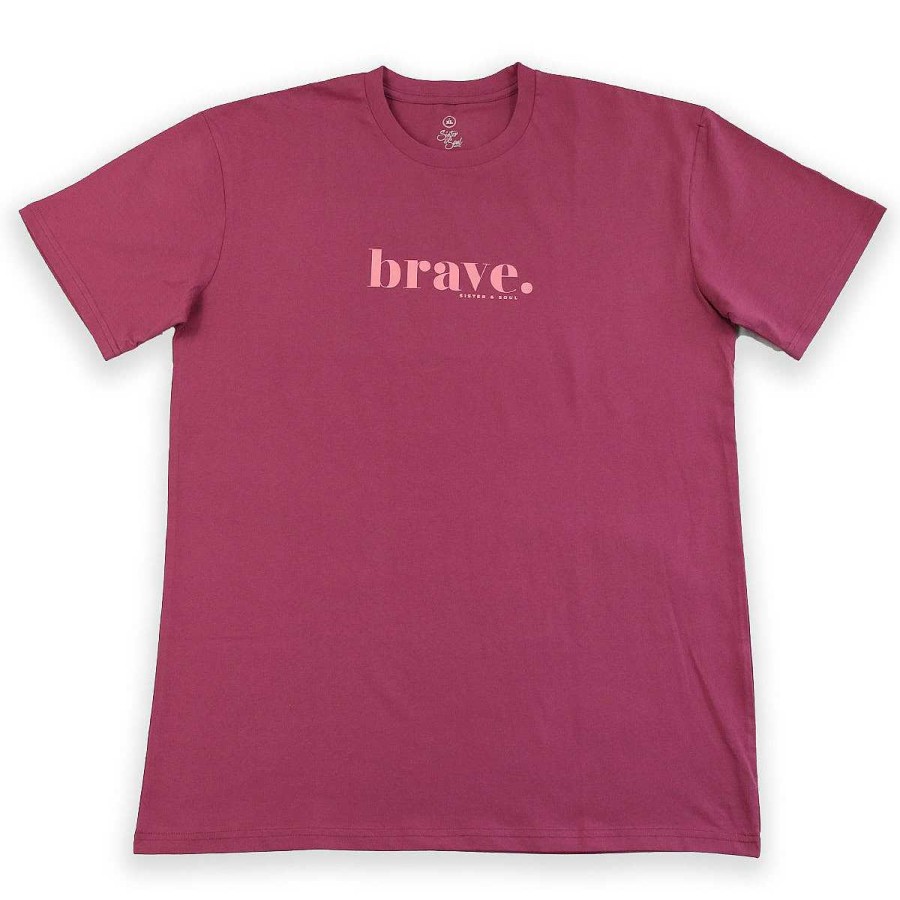 Apparel Tees Tanks & Totes | Brave - Plus Size Long Boxy Tee - Berry With Pink Print