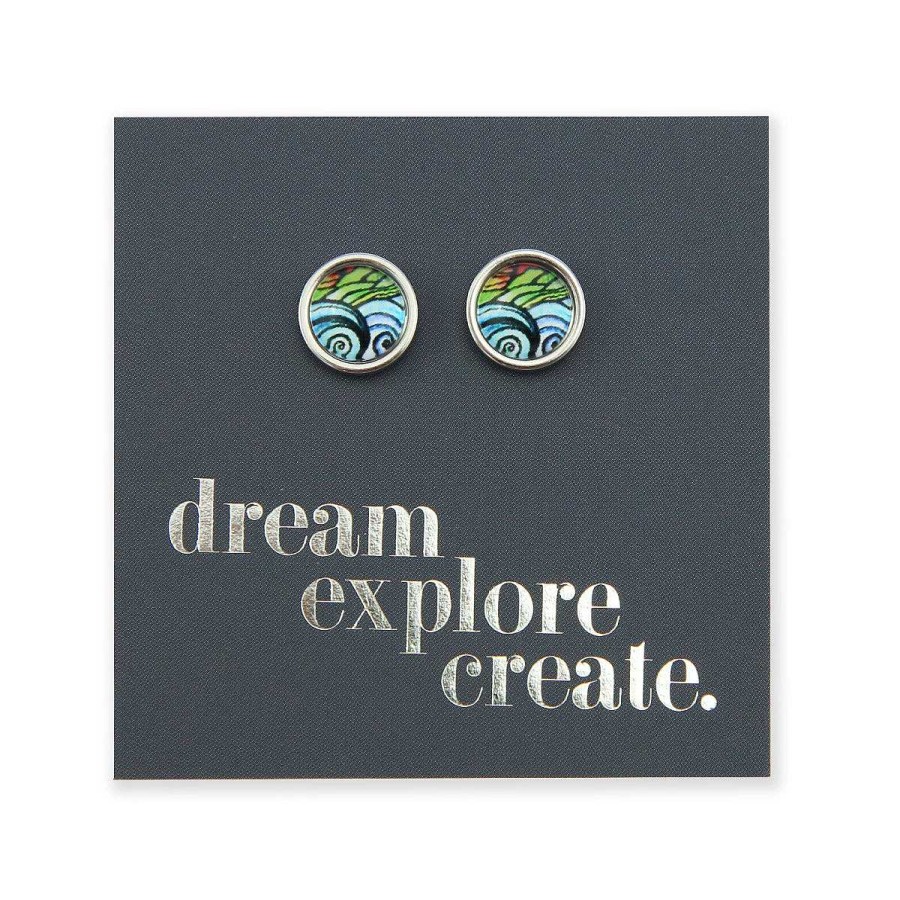 Jewellery Stainless Steel Circle Studs | Dream Explore Create - Silver Stainless Steel 8Mm Circle Studs - Ocean & Earth (12841)