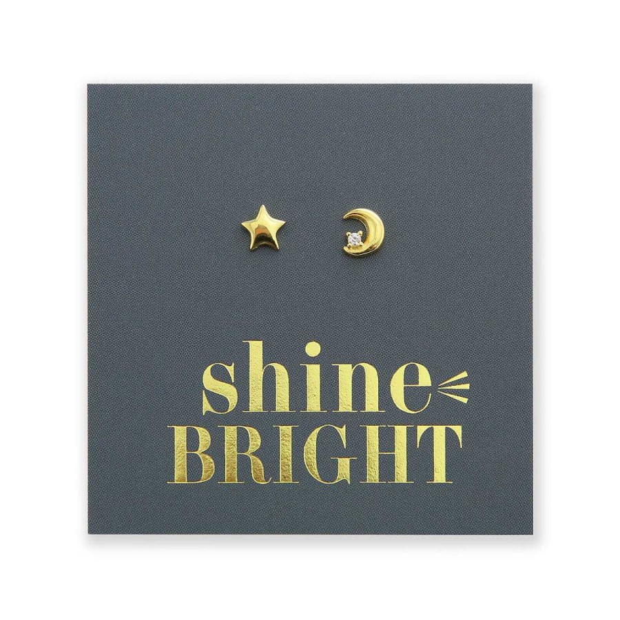 Jewellery Sterling Silver Studs | Star + Moon - Gold Sterling Silver Studs + Cz - Shine Bright (8417-F)