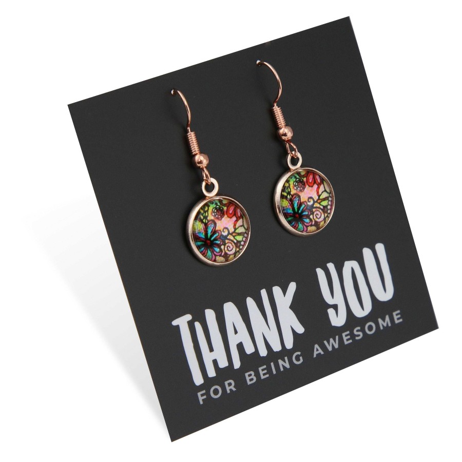 Jewellery Circle Drop Dangles | Spring - Thank You For Being Awesome - Rose Gold Dangle Earrings - Flora (9512-F)