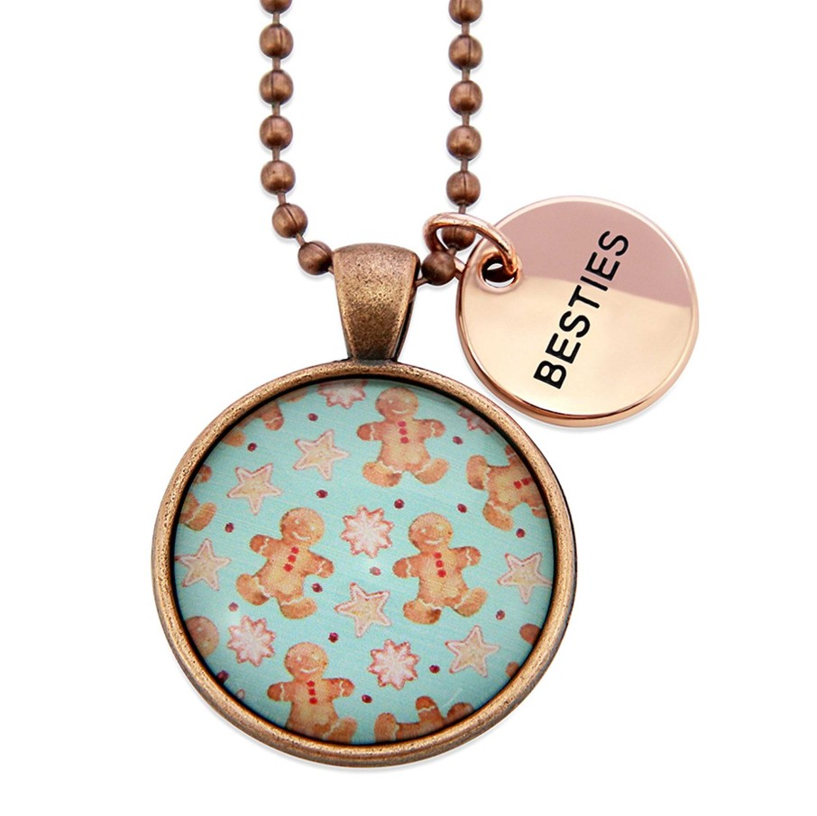 Jewellery Papa Glewy | Christmas - Vintage Copper 'Besties' Necklace - Gingerbread Aqua - (10132)