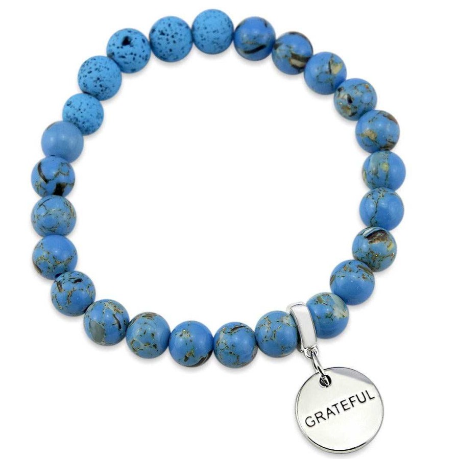 Jewellery Bracelets | Lava Stone Bracelet - 8Mm Blue Synthesis + Blue Lava Stone Beads - With Silver Word Charm