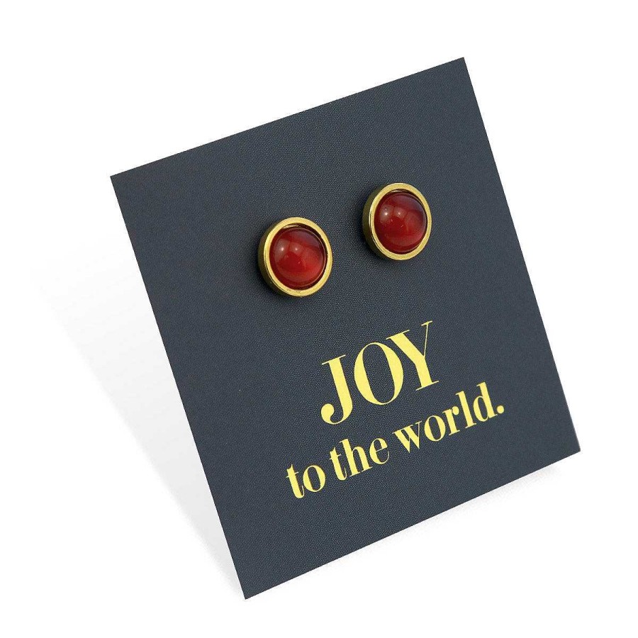 Jewellery 50% Off | Joy To The World - Gold Stainless Steel 8Mm Circle Studs - Crimson Red (8316-R)