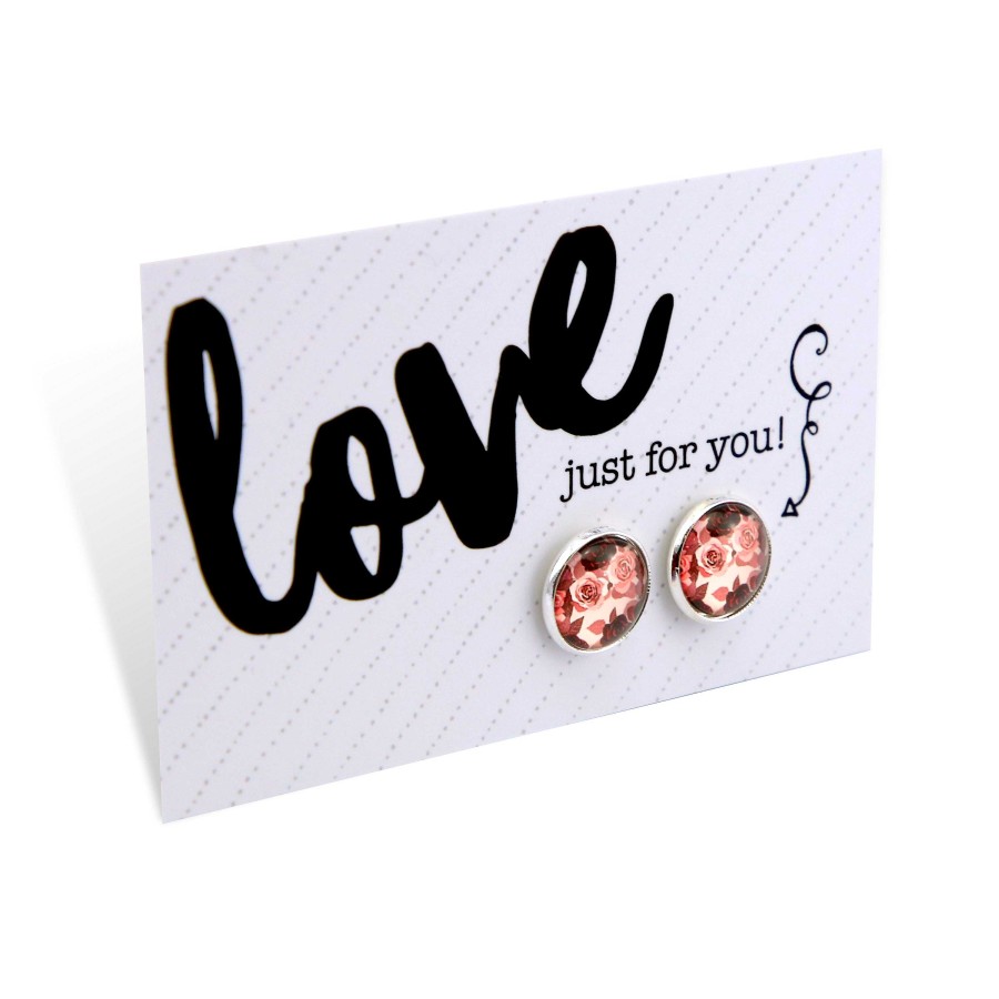 Jewellery Deluxe Stud Earrings | Pink Collection - Love Just For You - Silver Surround Circle Studs - Rosie (8509-R)