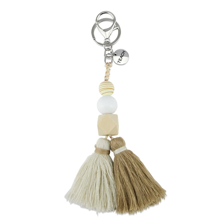 Accessories 50% Off | Tassel + Bead Keyring /Silver Accessory 'Teach' - Neutrals (4029-1)