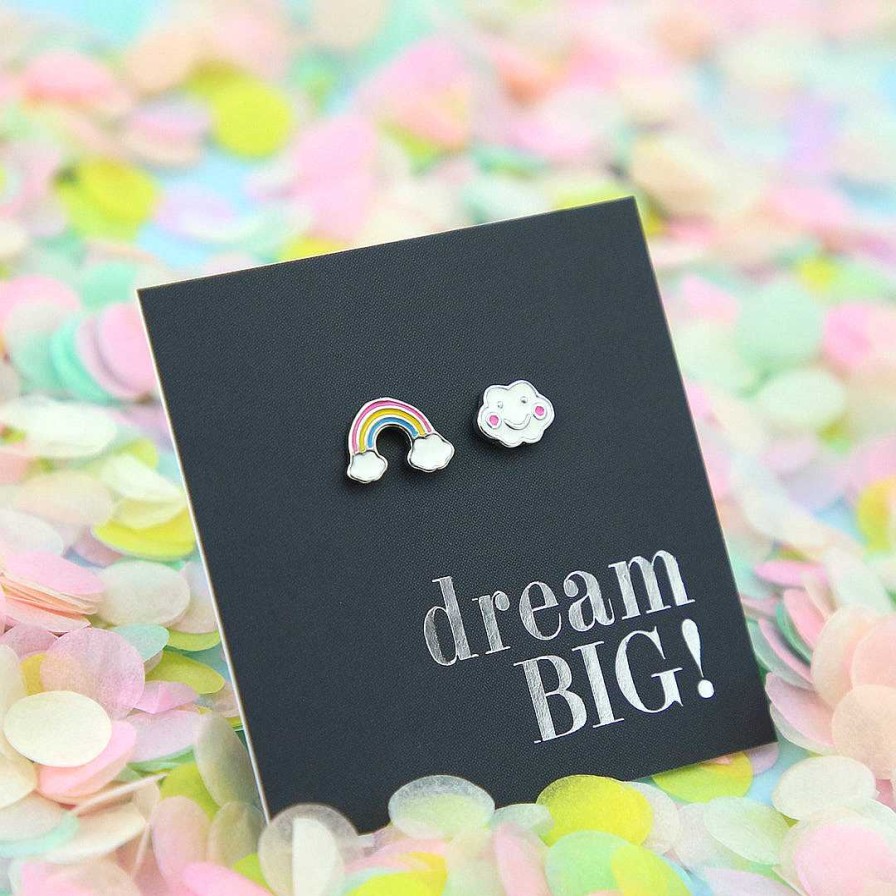 Jewellery Sterling Silver Studs | Rainbow & Cloud Studs - Sterling Silver - Dream Big (8505)