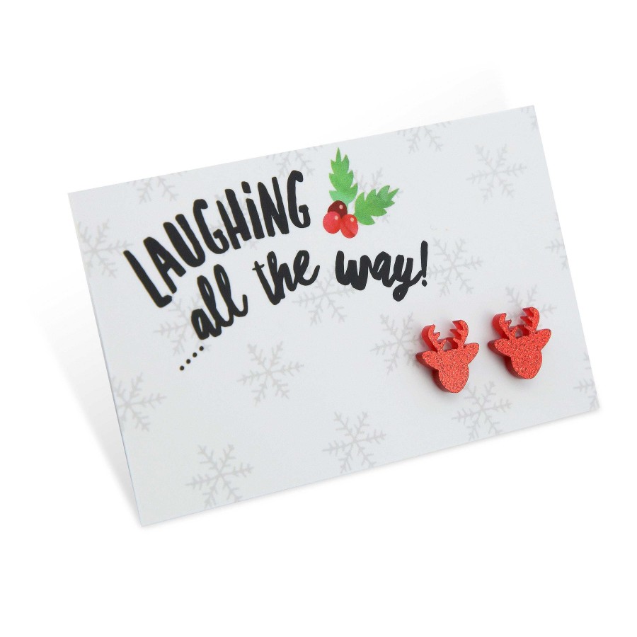 Jewellery Christmas | Sparkle Acrylic Studs Reindeer - Laughing All The Way - Red Glitter (9215-R)