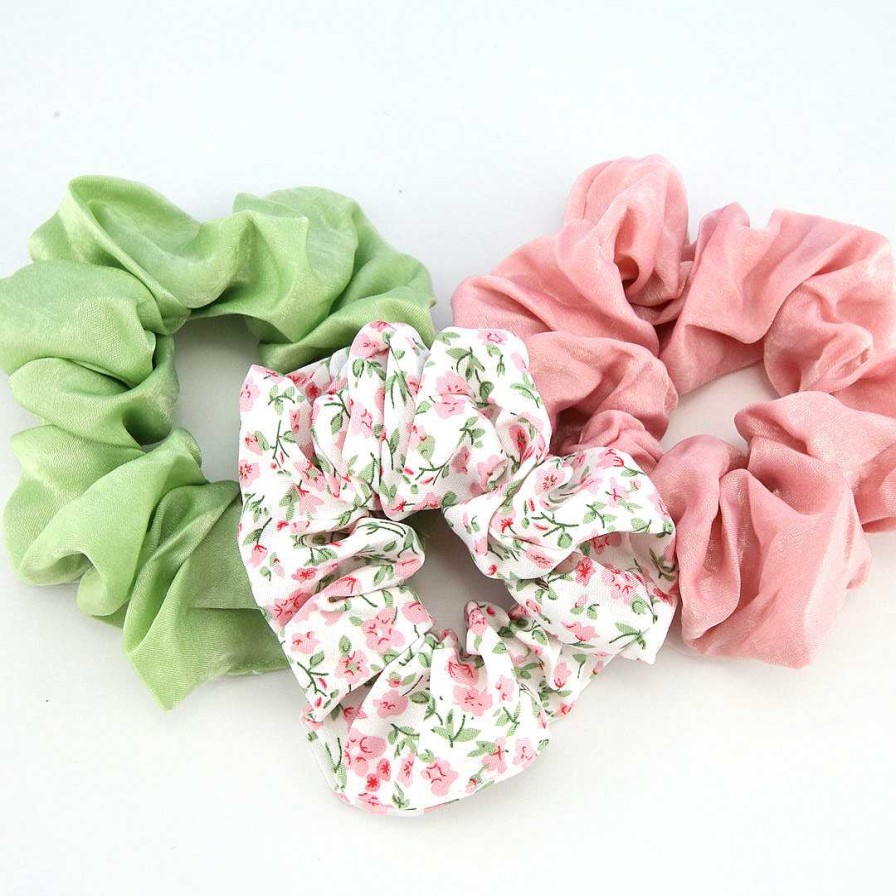 Accessories Hair Accessories | Scrunchies 3 Pack - Pink, Spring Green & Floral (7009)